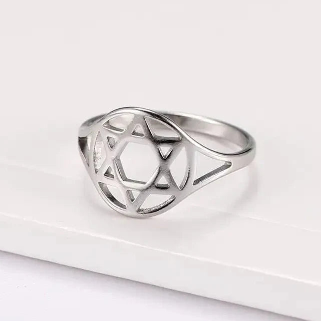 Hollow women’s ring with the Star of David, Jewish symbol, silver