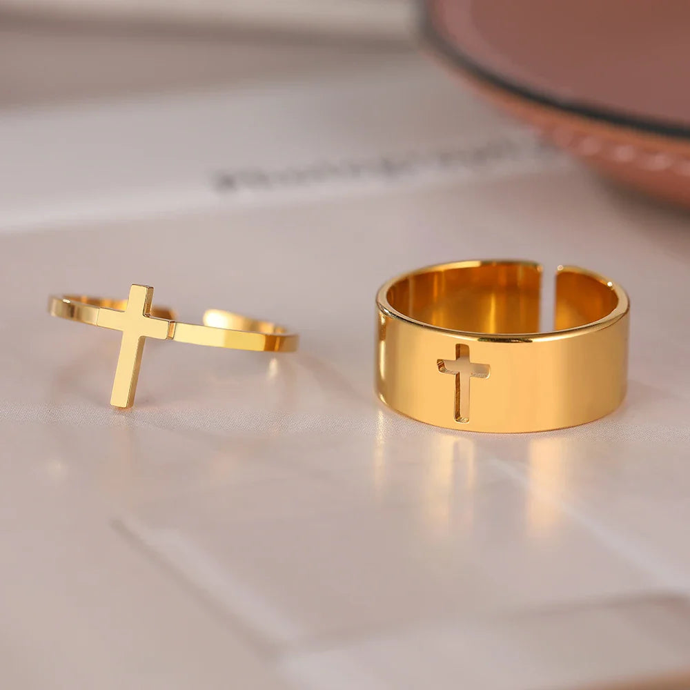 Women's Christian Cross Gold Ring