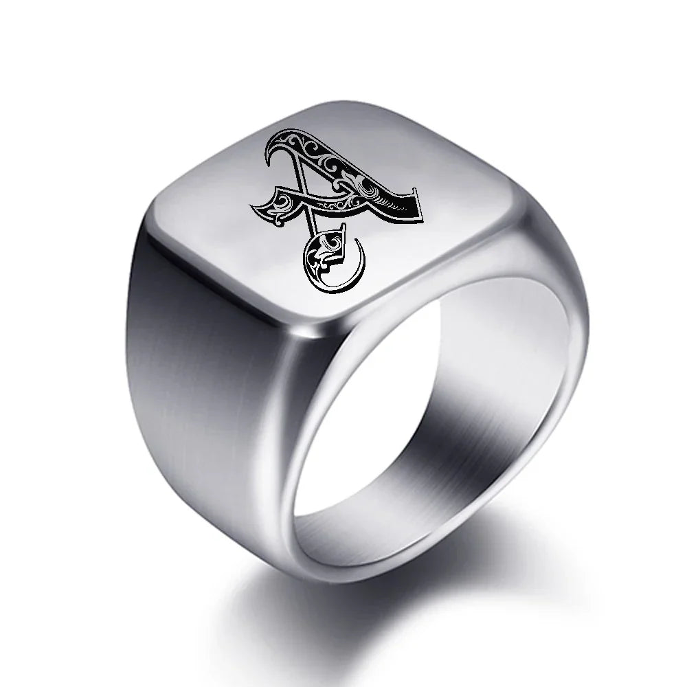 Wide men's initial ring a