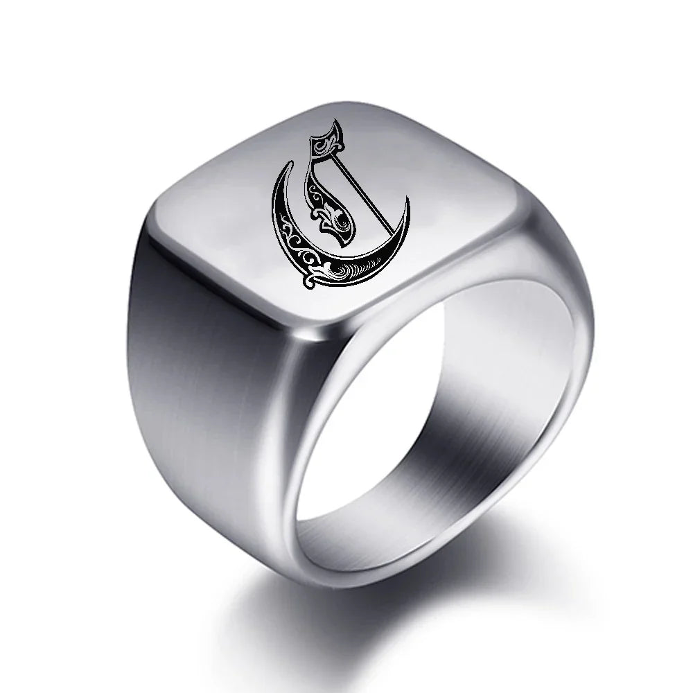 Wide men's initial ring c