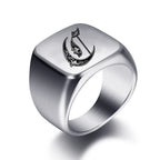 Wide men's initial ring c