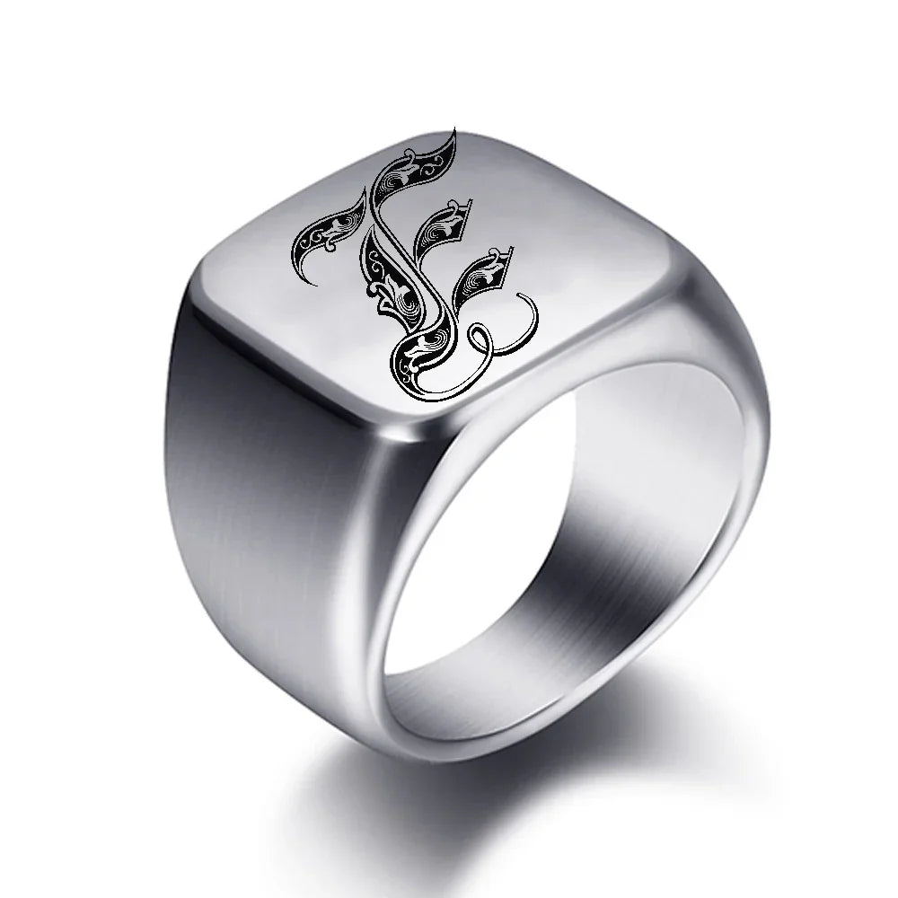 Wide men's initial ring e