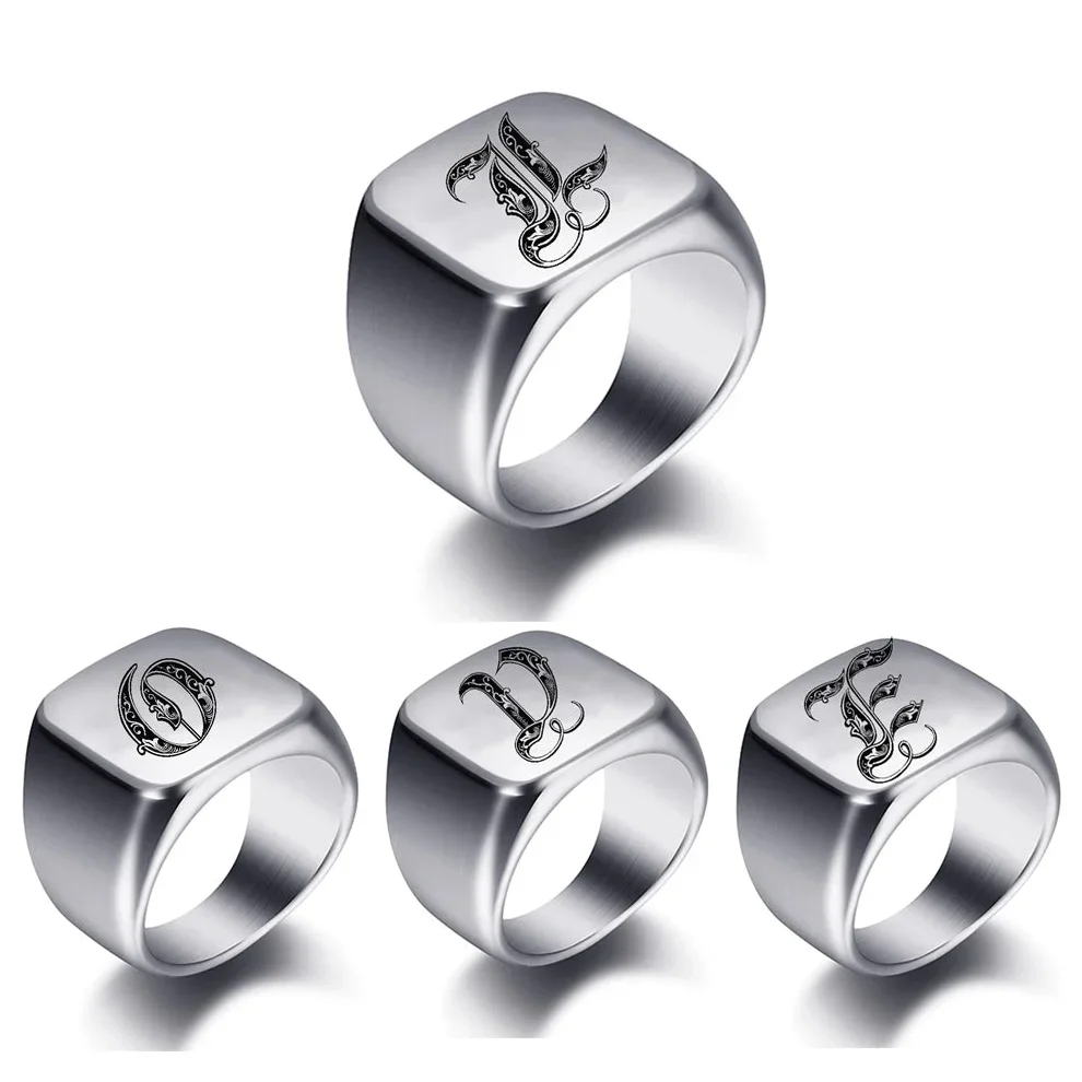 Wide men's initial ring e
