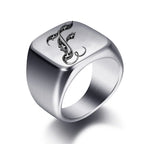 Wide men's initial ring f