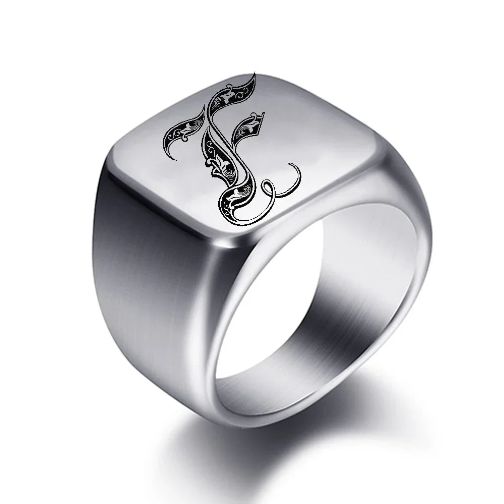 Wide men's initial ring f
