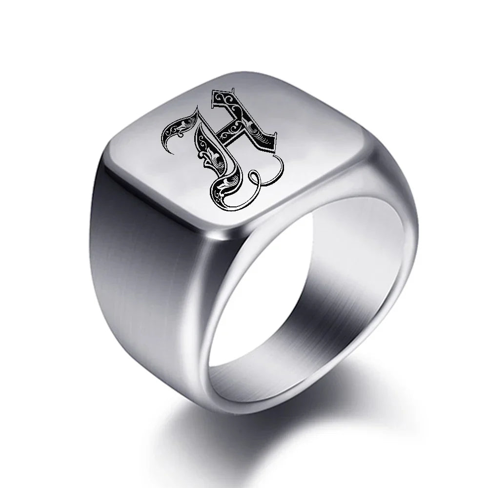 Wide men's initial ring h