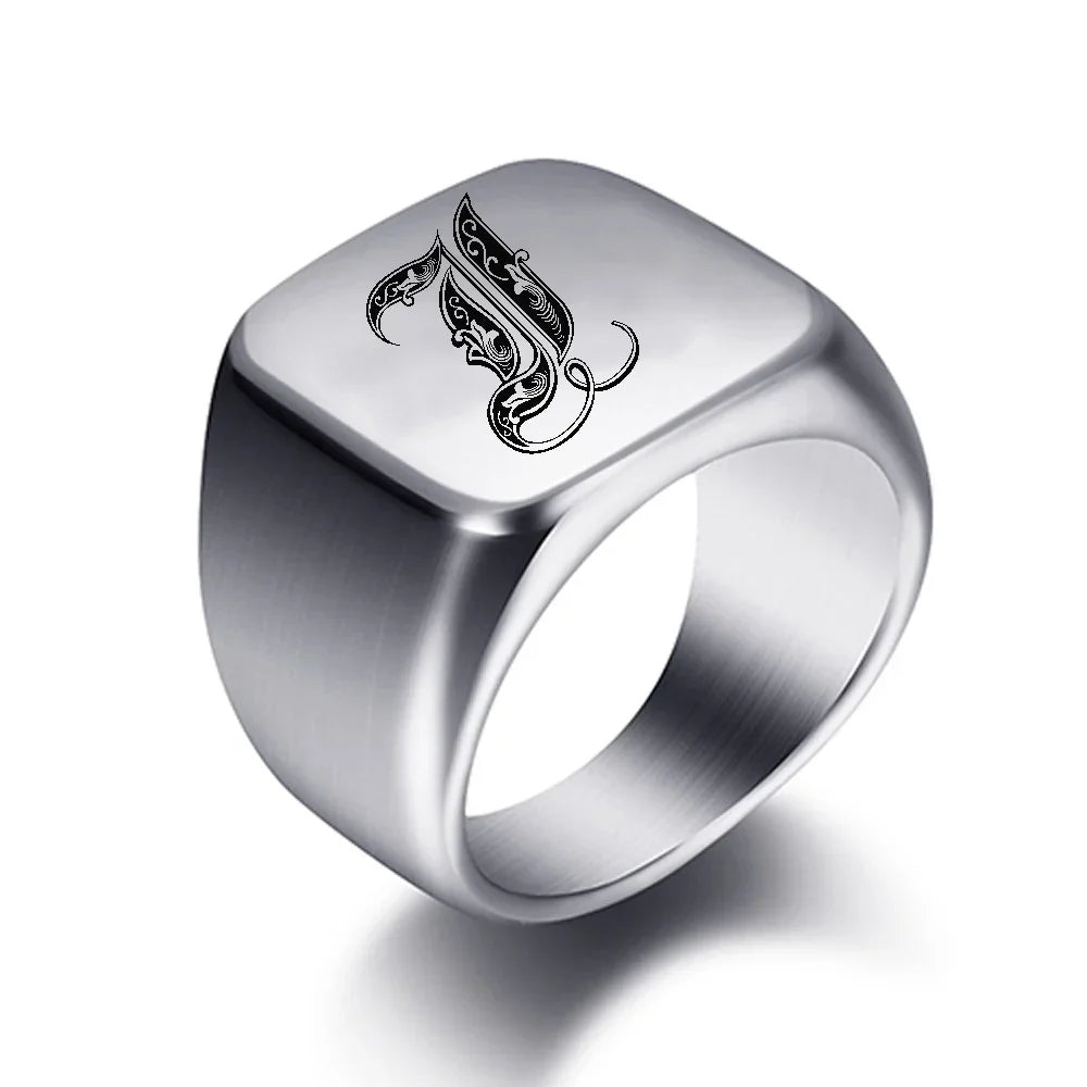 Wide men's initial ring i