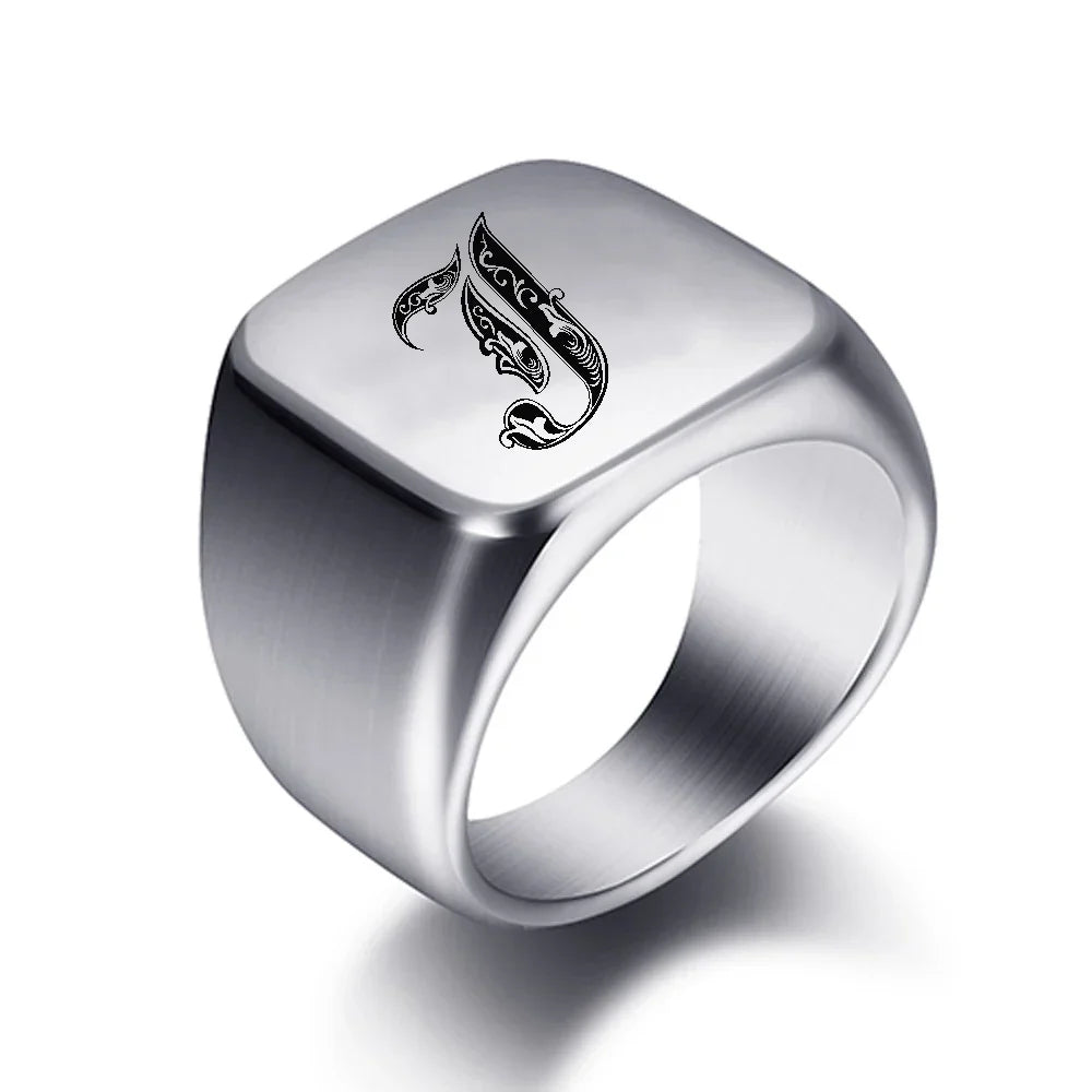 Wide men's initial ring j