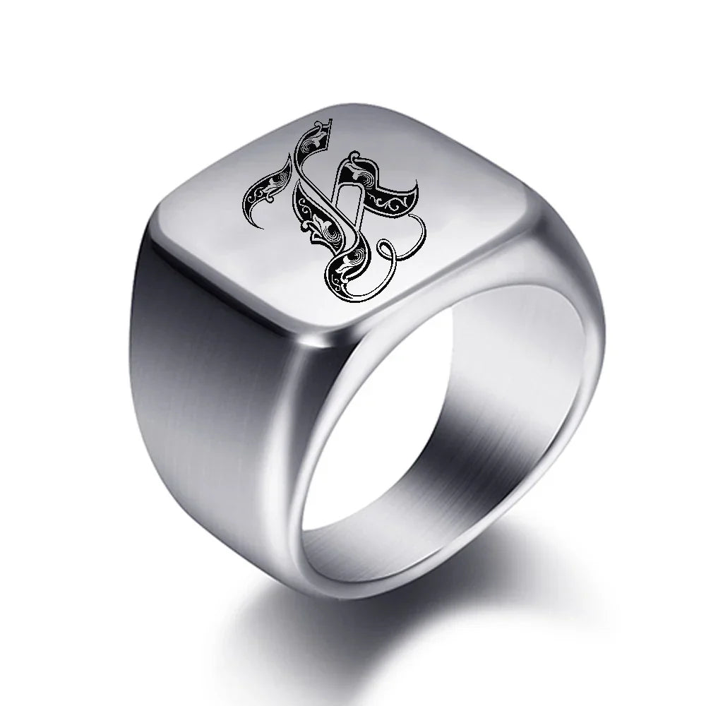 Wide men's initial ring j