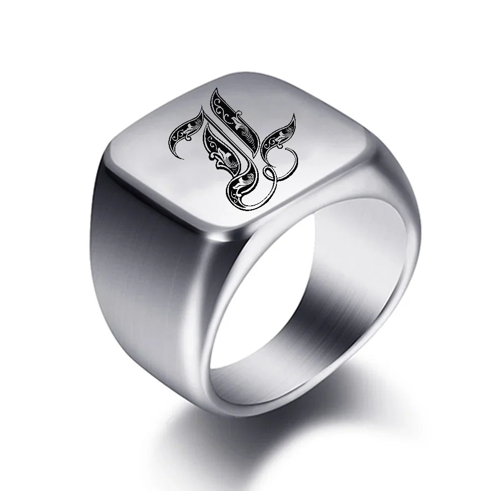 Wide men's initial ring l