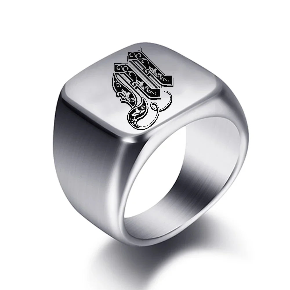 Wide men's initial ring m