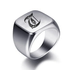 Wide men's initial ring t