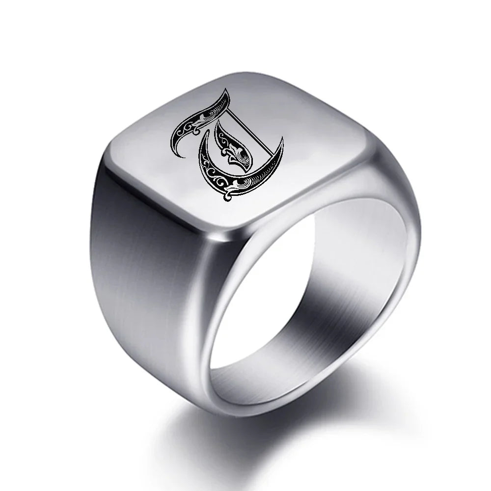 Wide men's initial ring t