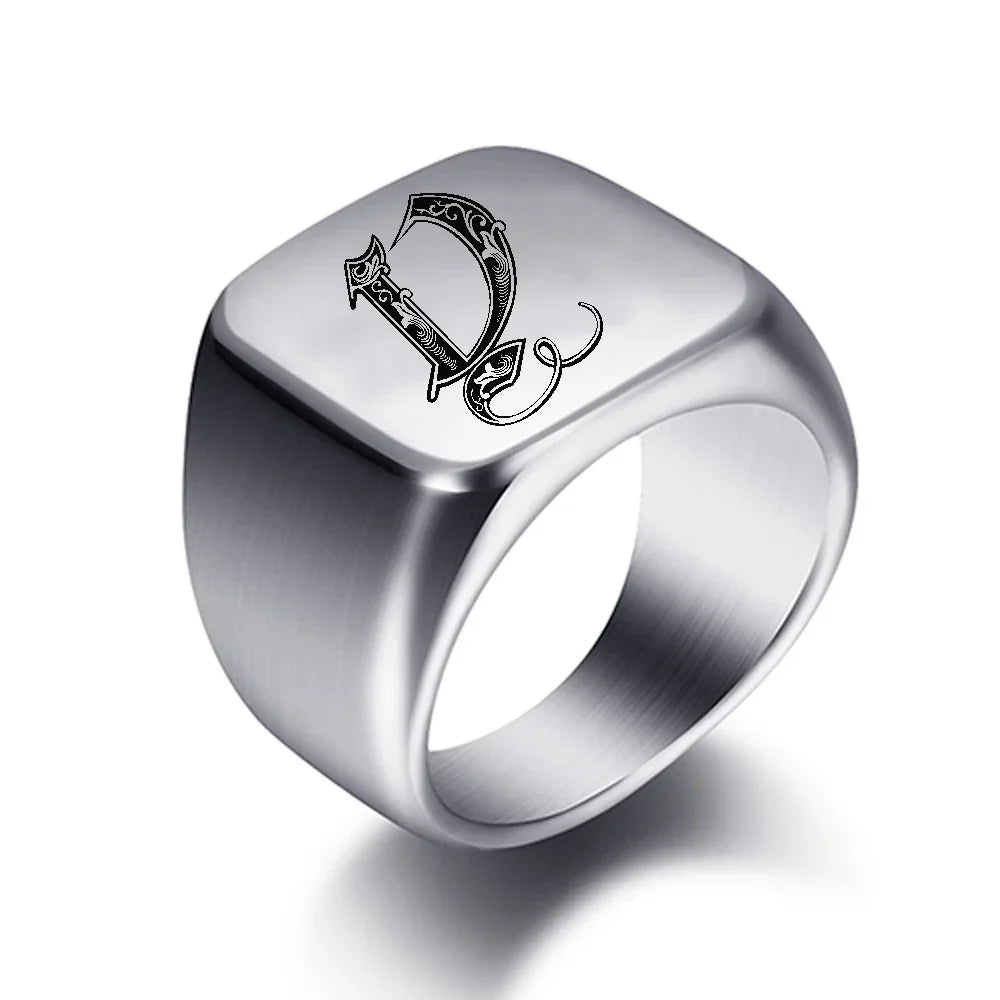 Wide men's initial ring d