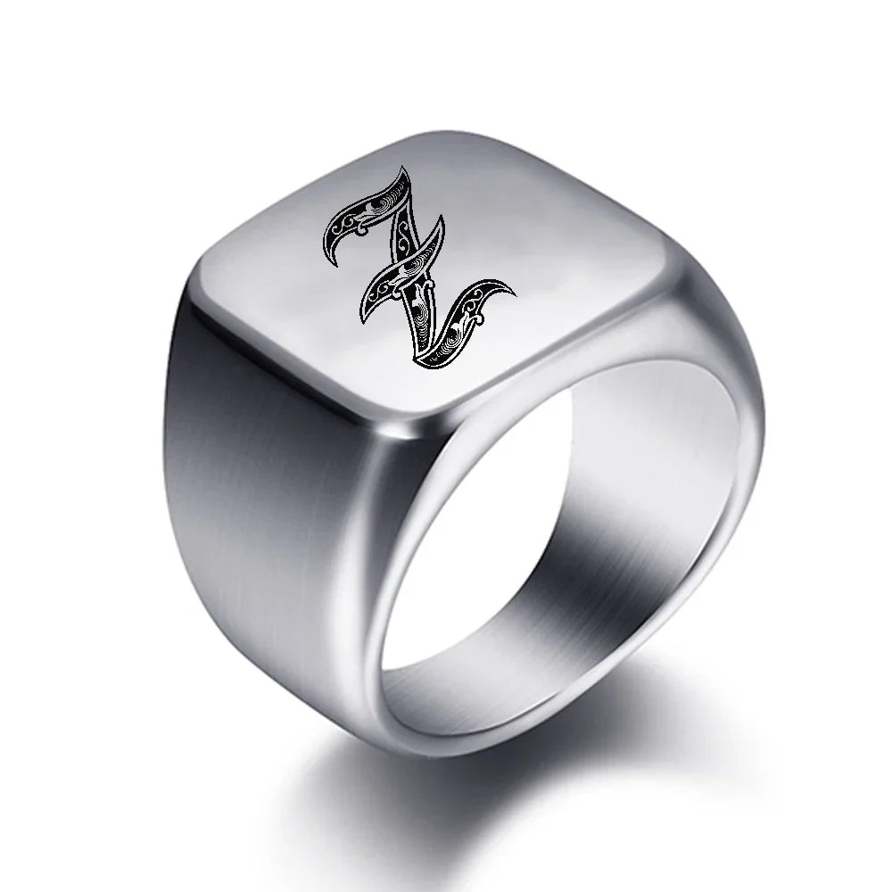 Wide men's initial ring z