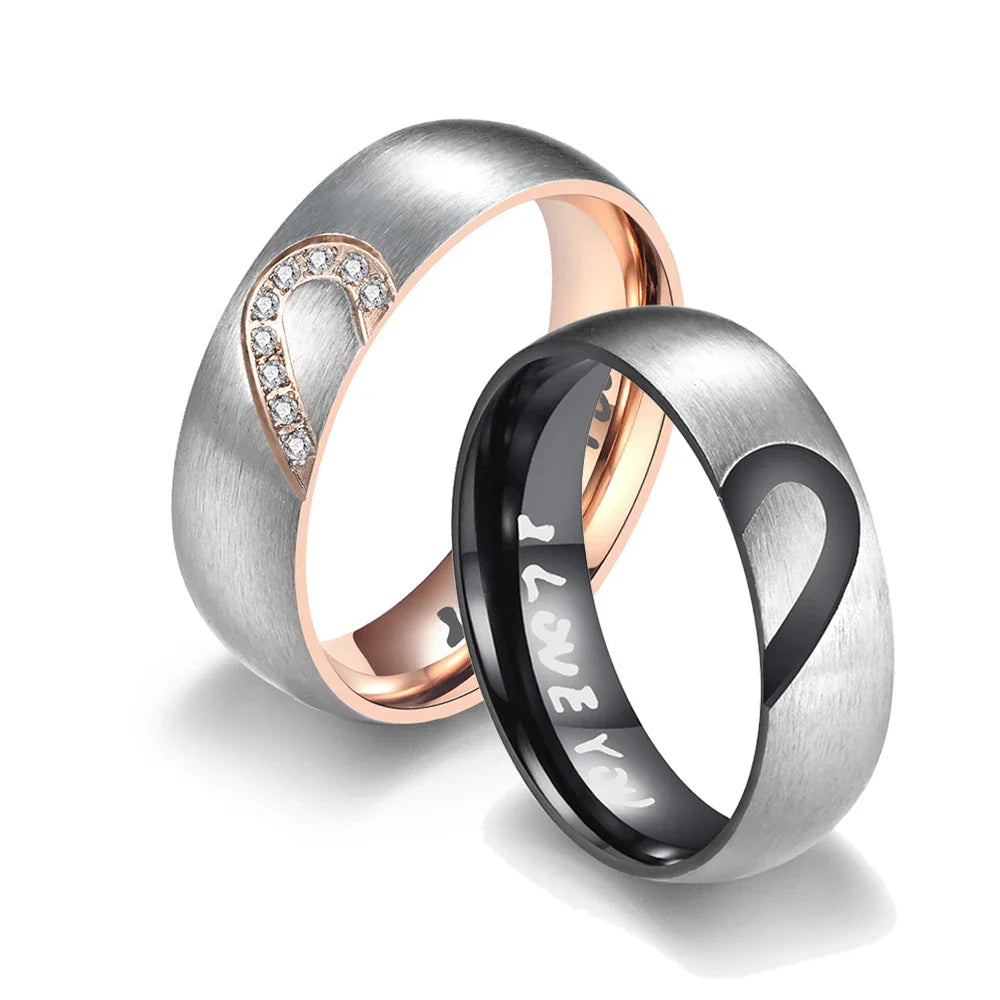 Proof of Love Ring "I Love You" with Black Heart or Black Crystal