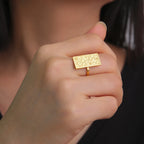 Rectangular ring with Arabic calligraphy - Iman (Faith) motif gold