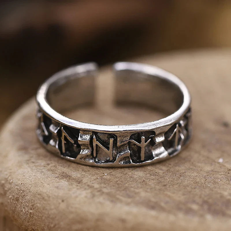 Adjustable Men's Viking Runes Ring 12