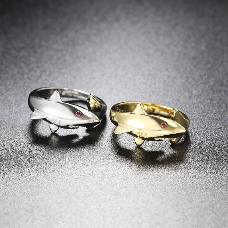 Shark Ring with Silver Zircon