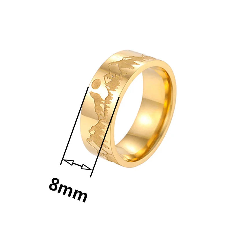 Retro Mountains Lion and Sun ring