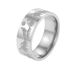 Retro Mountains Lion and Sun silver ring