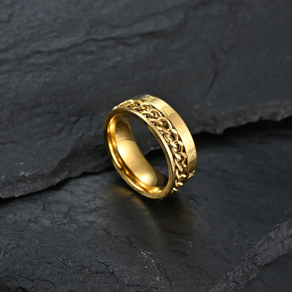 Gold Men's Anti-Stress Rotating Ring