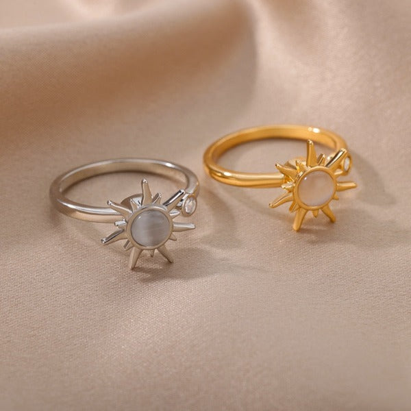 Sun Ring Women Opal Stone Star Ring