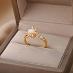 Sun Ring Women Opal Stone Star Ring gold