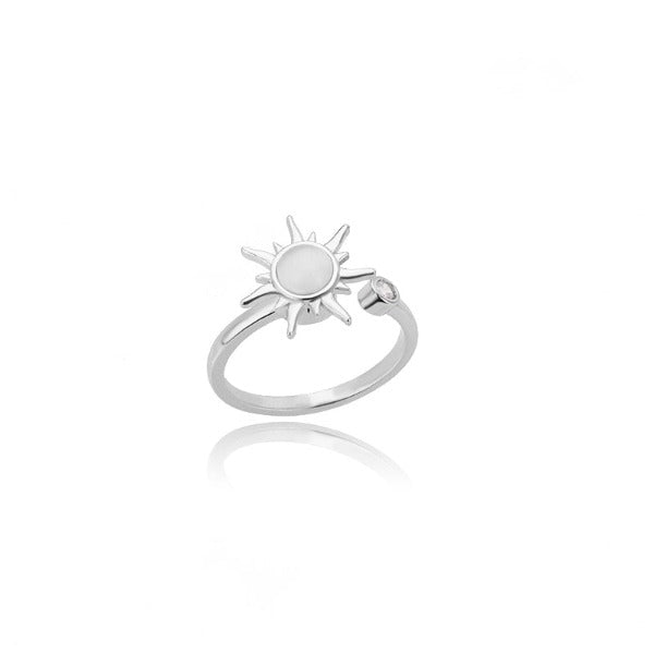 Sun Ring Women Opal Stone Star Ring Silver