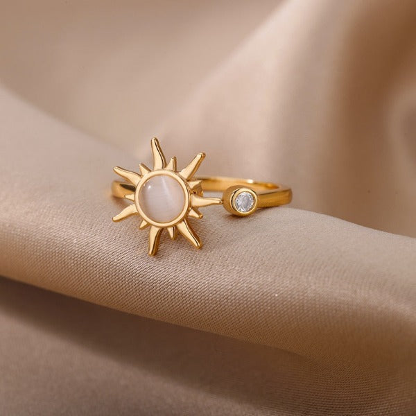 Sun Ring Women Opal Stone Star Ring Gold