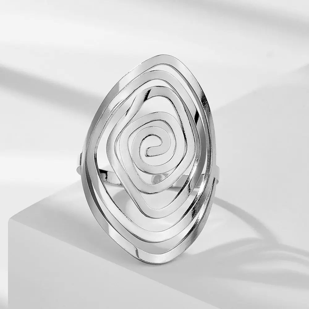 Women's Geometric Spiral Silver Ring