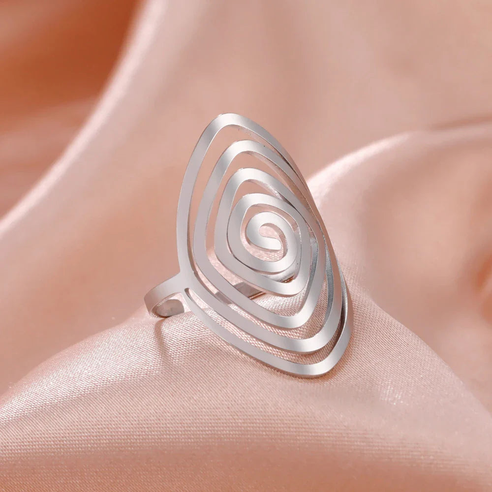 Women's Geometric Spiral Silver Ring