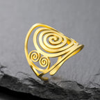 Wide spiral ring for women, gold