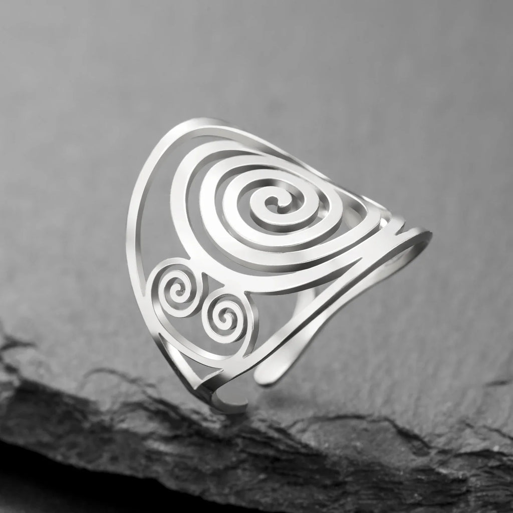 Wide spiral ring for women, silver