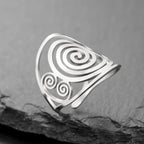 Wide spiral ring for women, silver
