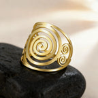 Wide spiral ring for women, gold