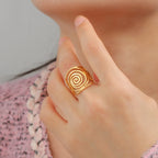 Wide spiral ring for women, gold