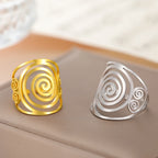 Wide spiral ring for women, silver