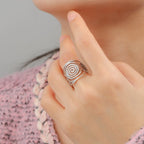 Wide spiral ring for women, silver