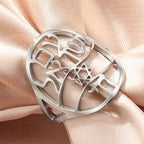 Jewish symbolic ring with Hebrew engraving, Star of David and Chai in silver