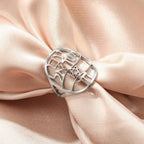Jewish symbolic ring with Hebrew engraving, Star of David and Chai in silver