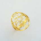 Jewish symbolic ring with Hebrew engraving, Star of David and Chai in gold