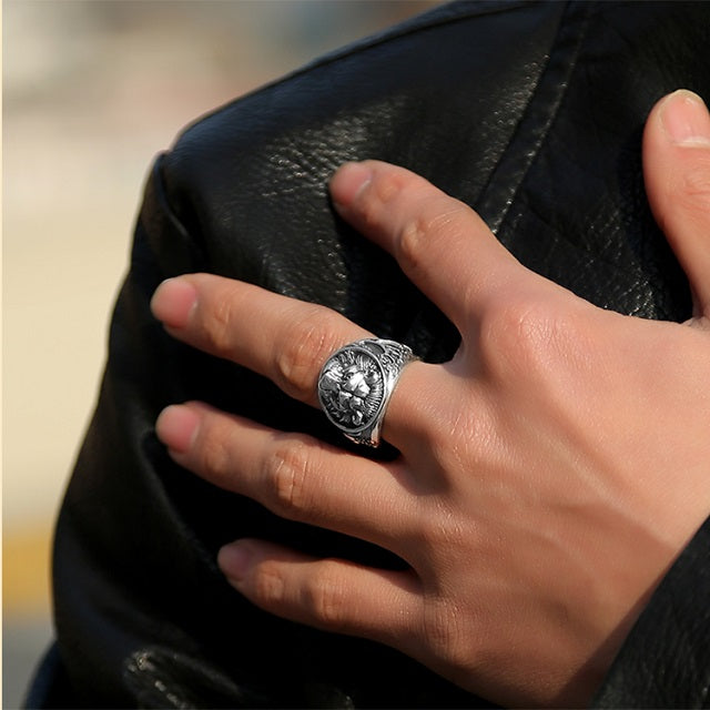 Silver Lion Head Ring