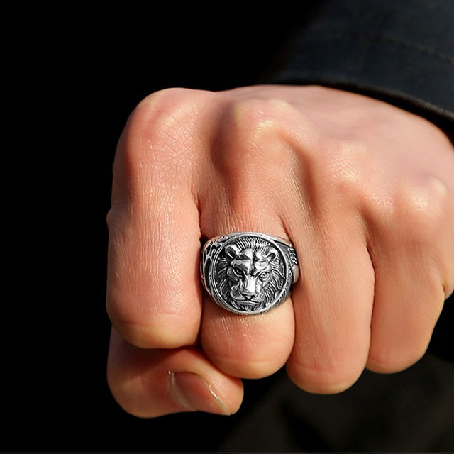 Silver Lion Head Ring