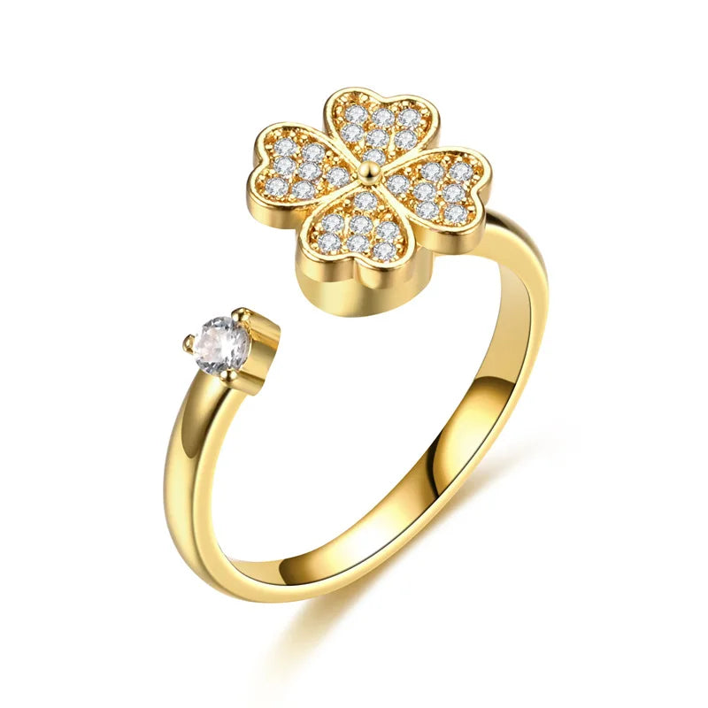 Rotating anti-stress lucky clover ring