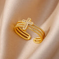 Triple Christian Cross Ring for Women gold
