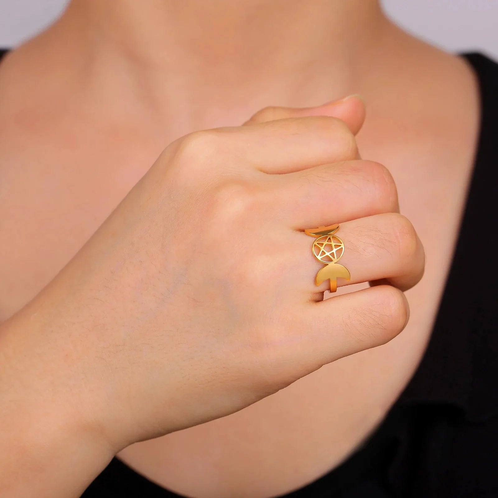 Triple Moon Ring Fine Witchcraft Woman Wiccan gold A