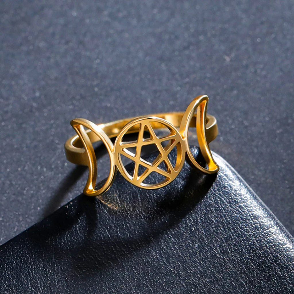 Triple Moon Ring Fine Witchcraft Woman Wiccan gold B