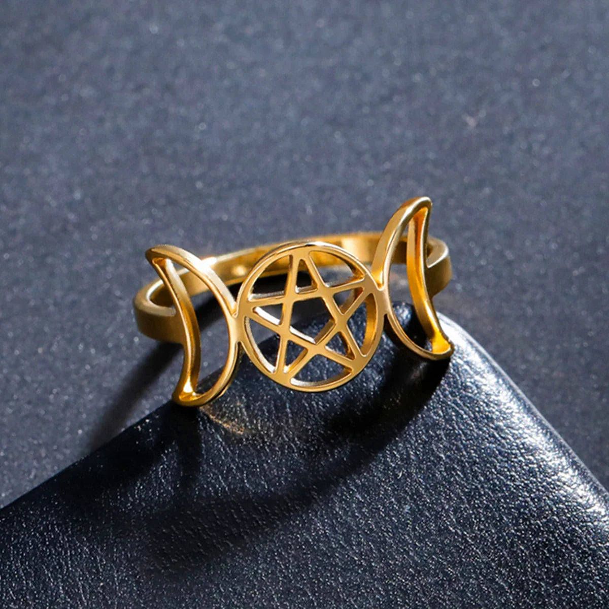 Triple Moon Ring Fine Witchcraft Woman Wiccan gold B