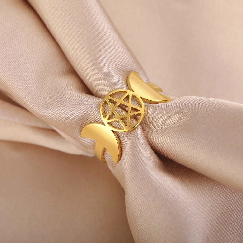 Triple Moon Ring Fine Witchcraft Woman Wiccan gold A